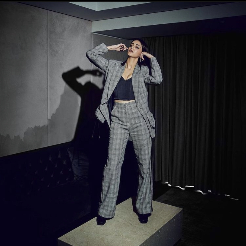 Ananya Panday looks boss lady in checked Pant suit for liger promotion